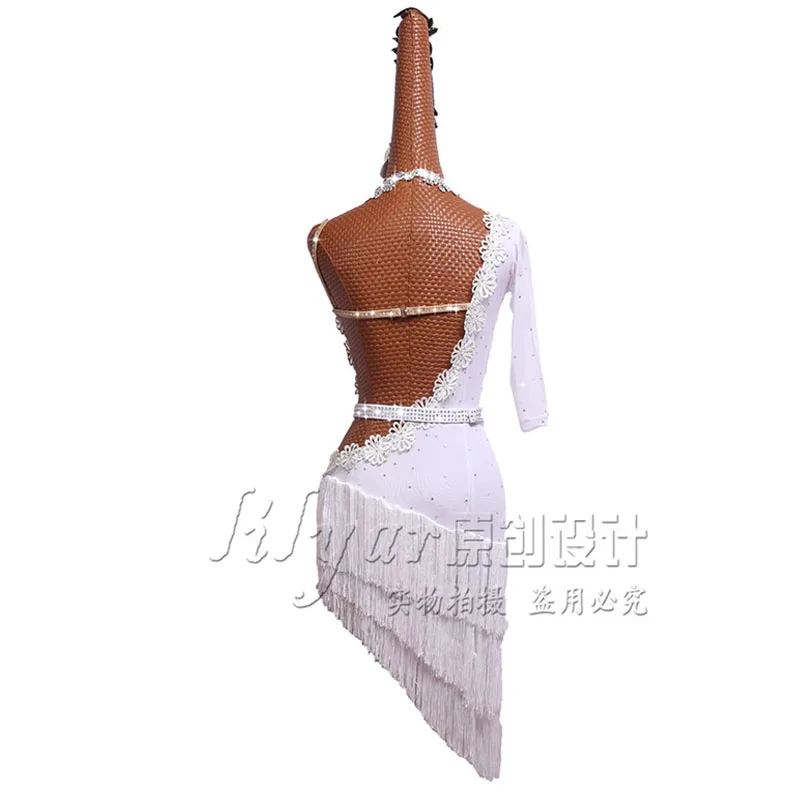 Dance Dress Latin Skirt Sparkly Rhinestone Customize Children Tassel