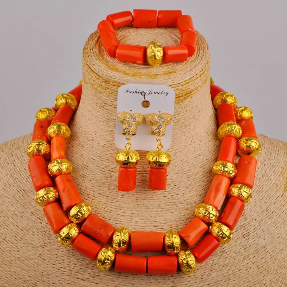 

Нигерийская Свадебная цепочка из натуральных оранжевых коралловых бусин для невесты, романтическое Африканское свадебное платье, аксессуары, набор ювелирных изделий