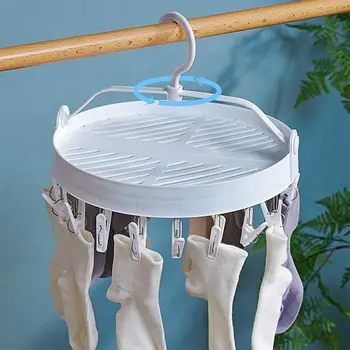 

Home Round Drying Rack Socks Underwear Hanger Foldable Clothes Drying Rack with 18 Clothespins for Balcony BJStore