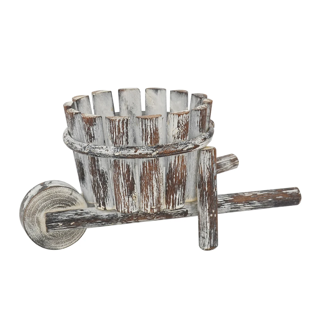 Portable Ornamental Home Outdoor Organizer Tricycle Shape Container Planting Flower Pot Carbonized Wooden Storage Garden Decor