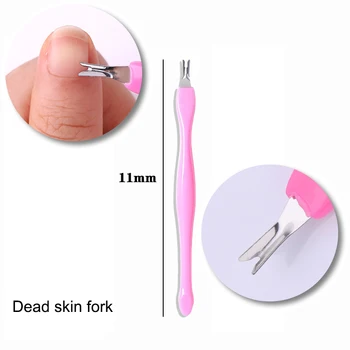 

10pcs Manicure Essential Tools Dead Skin Push Stainless Steel Dead Skin Fork Pink 11cm Nail Tools