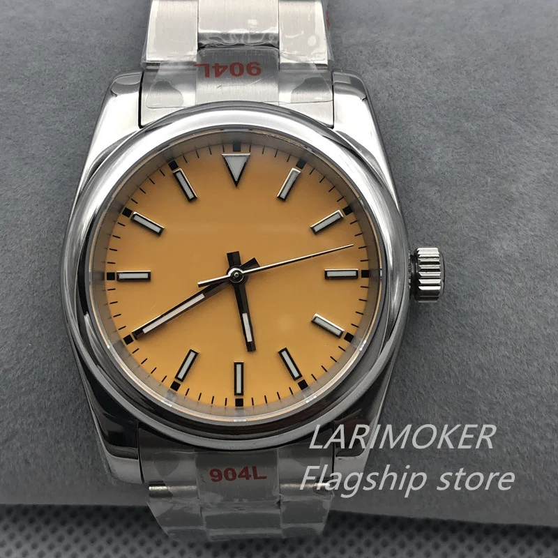 

Часы LARIMOKER NH35 / PT5000 / Pearl 2813 с желтым циферблатом и синим драгоценным камнем, механические часы с японским механизмом 8215, 36/39 мм