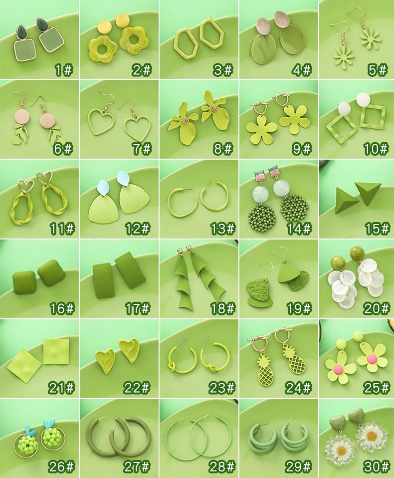 Ретро зеленый авокадо фруктовые цветы серьги набор Сладкий Летний геометрический матча свежий зеленый женский простой ювелирные изделия