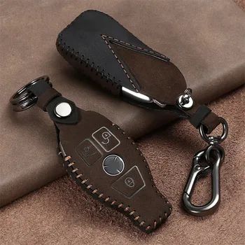 

Real Leather Car Key Coverchain Case For Mercedes Benz A B C E S Class E200 c260 AMG GLS GLA GLK Remote rAccessories