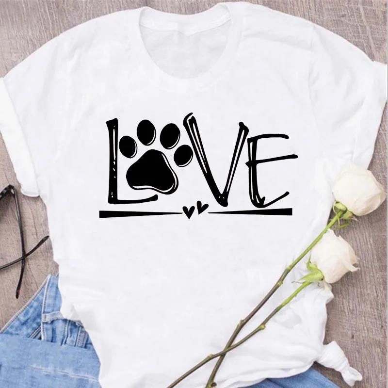 Women Dog Paw Print T Shirt Cute Love Paws Female Short Sleeve Cartoon Christmas Tops Print Ladies Tees Tshirt Graphic T-Shirt mens graphic tees Tees