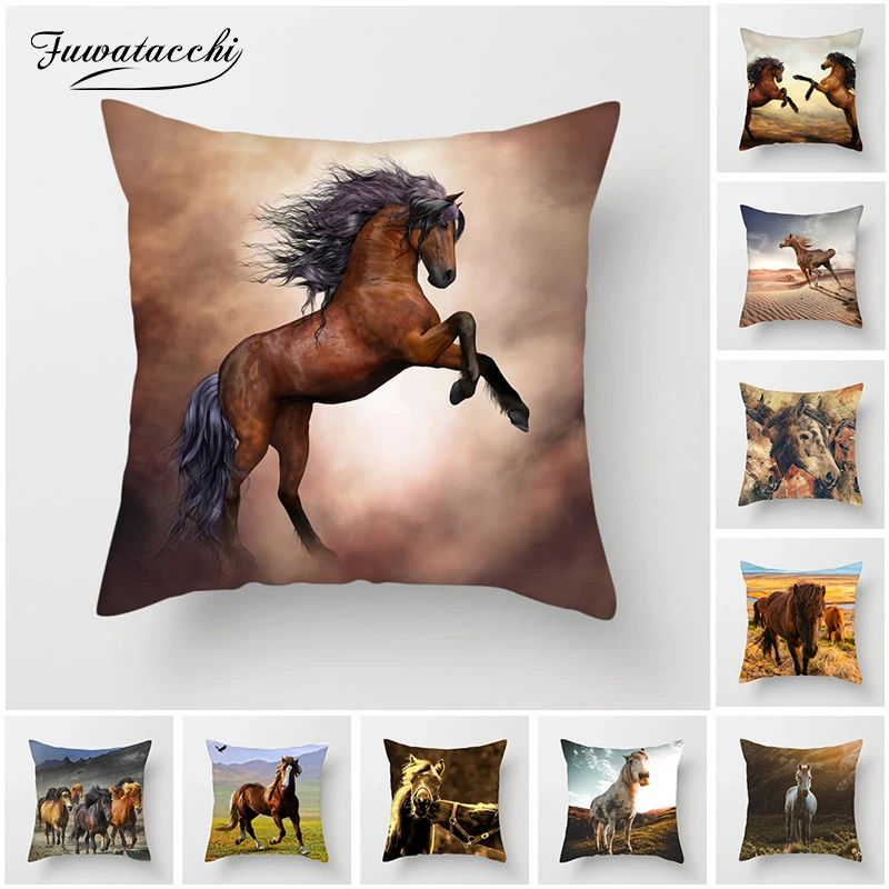 Fuwatacchi Horse Cushion Covers Wild Grassland Horse Pillows Cover