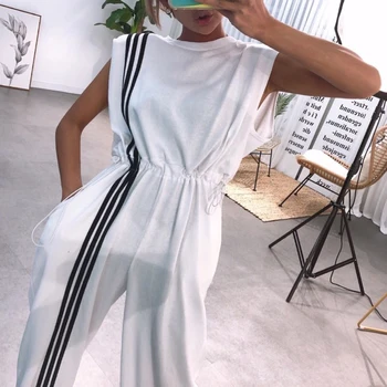 

Women's Jumpsuit 2020 New Casual High Waist Drop Straight Sleeveless Back Hollow Striped Jumpsuit Trousers