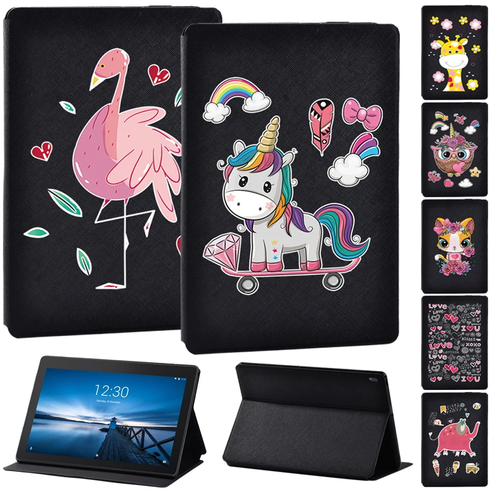 

Case for Lenovo Tab E10 10.1/Tab M10 10.1 Inch Black Printing Cartoon PU Leather Tablet Stand Folio Shell Cover