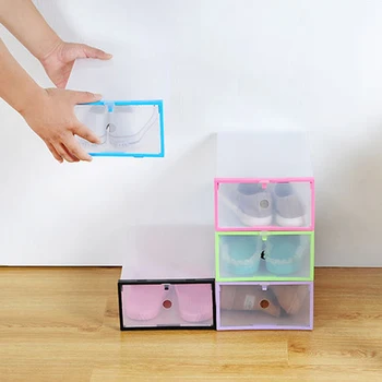 

6PCS Transparent Shoe Box Dust-Proof Multifunction Foldable Colorful Shoes Storage Box Shoe Organizer Drawer Combination boxes
