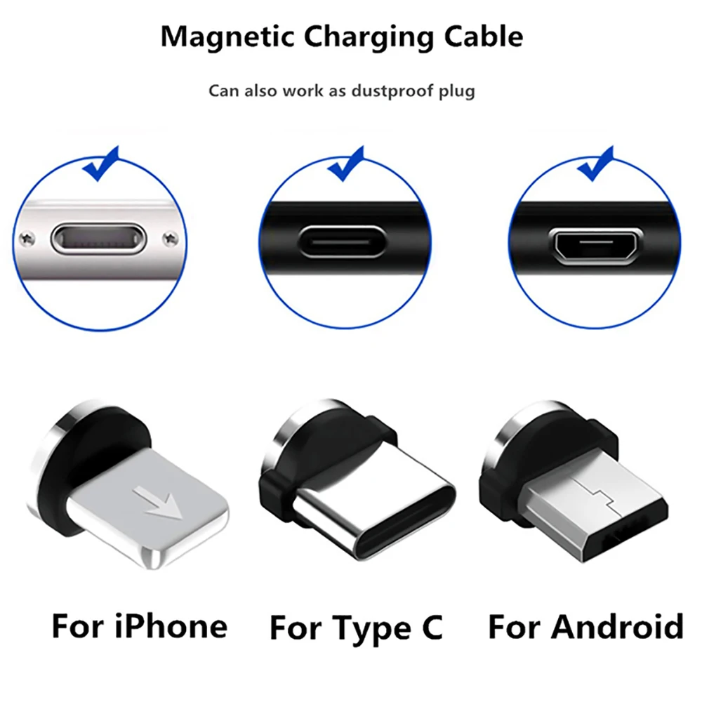 Магнитный кабель, штекер, USB кабель, адаптер для iPhone 8 pin, USB C, Micro type C, вилки, Android, быстрая зарядка, USB зарядное устройство, шнур, вилка