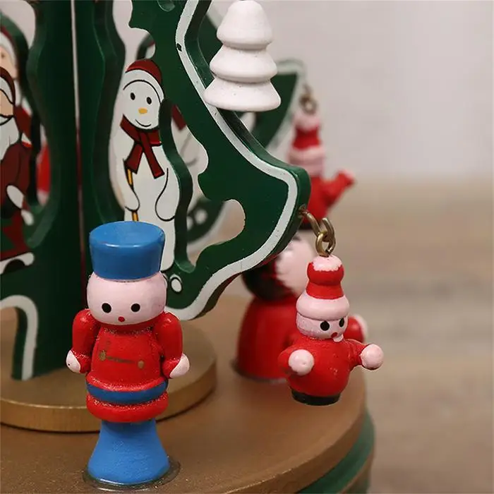 Christmas Tree Rotate Wooden Music Box Musical Toy Xmas Green/White Gift Decoration