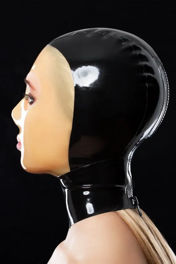 (Latex 34) Latex mask with transparent face Latex Fetish Hoods Back Zipped