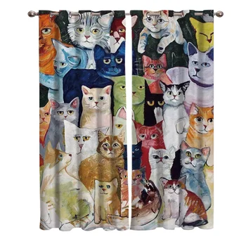 

Group Of Cats Curtains Window Living Room Curtains Kitchen Indoor Window High Blackout Curtain