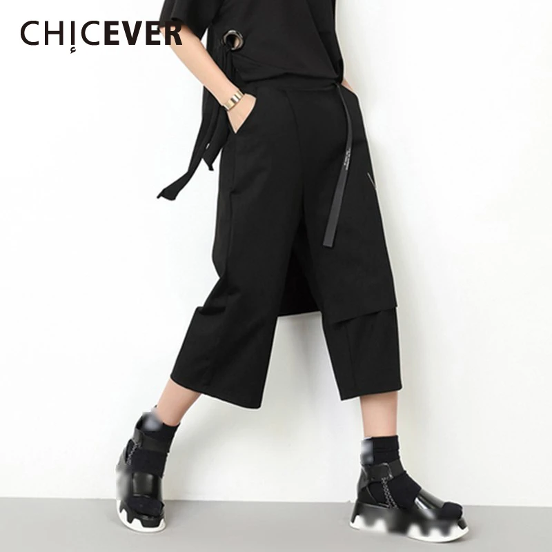 CHICEVER женские укороченные штаны эластичные с высокой талией Лоскутные молнии