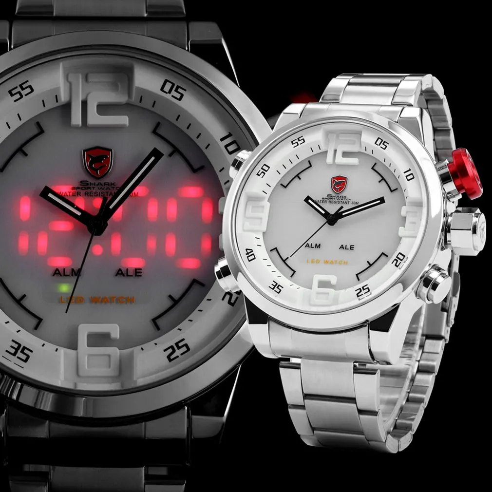 SH2309 Men Sports Outdoor Steel Band IP Watch Quartz Double Display Watch Wristwatch Sports Wristwatch for Outdoor Wear