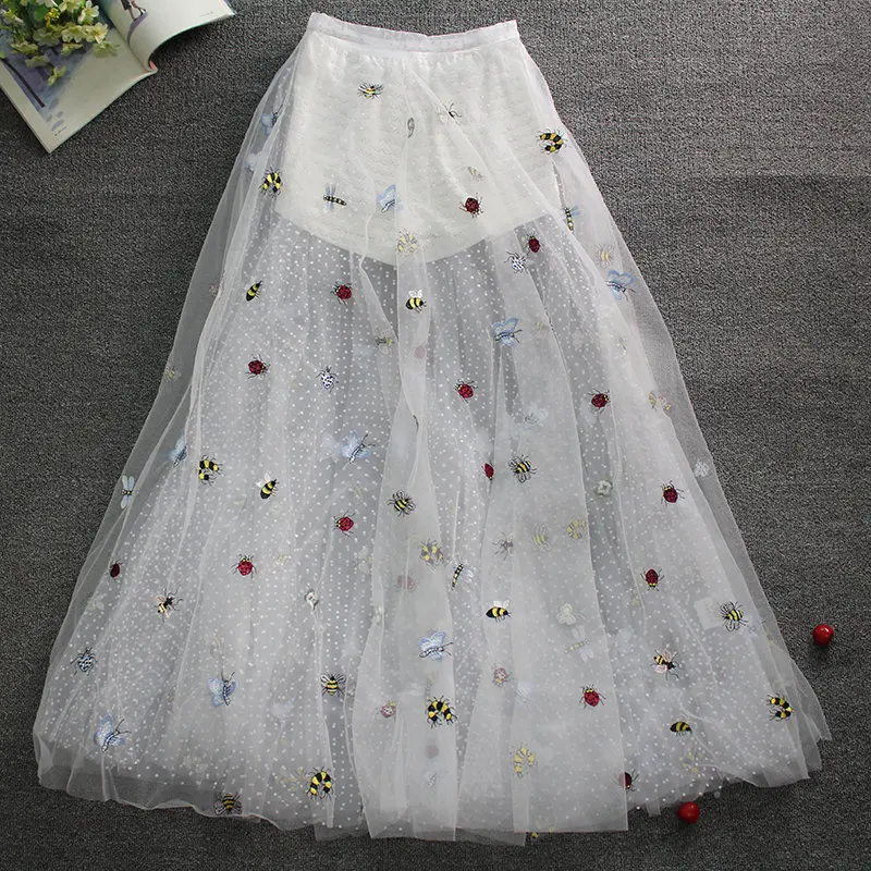 Новая индустрия Бабочка Стрекоза Вышивка сетчатая юбка длинная юбка пчела Флокирование волна точка дрожать Феи юбка