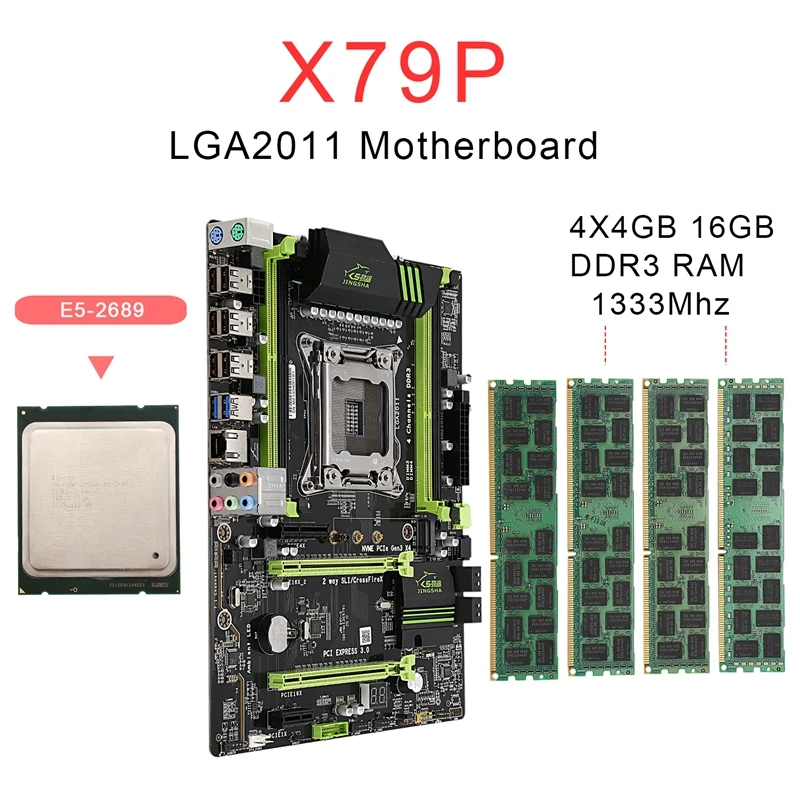 X79 LGA2011 материнская плата комбинированный набор с E5-2689 cpu 4X4GB 16GB DDR3 ram 4-Ch 1333Mhz REG ECC PCI-E NVME M.2 SSD слот