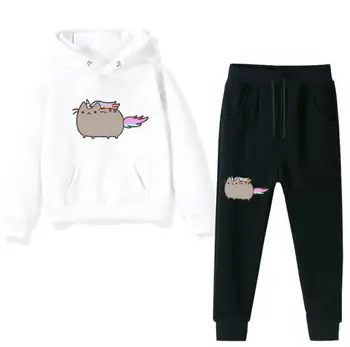 

New Pusheen Cat Kawaii Harajuku Funny Cartoon Hoodies kids Cute Cats Graphic Sweatshirt Korean Style Hoody