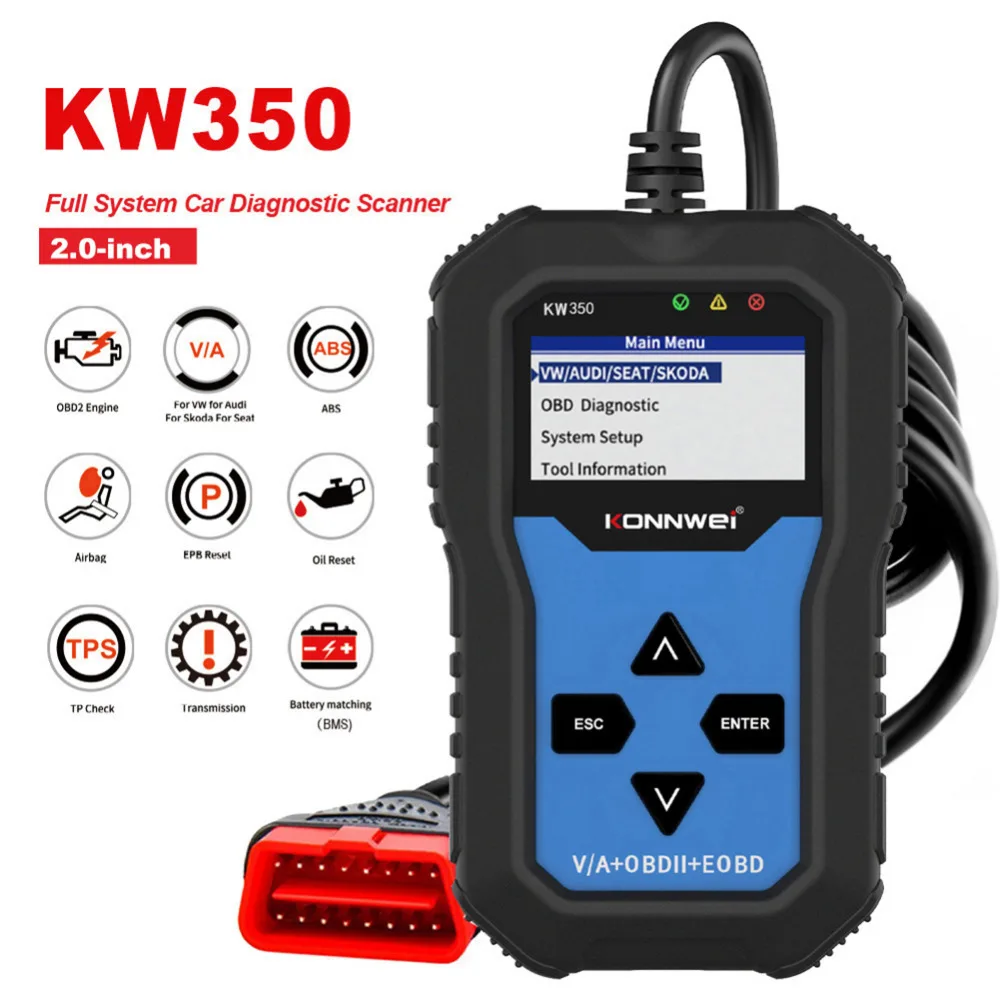 OBD2 сканер KONNWEI KW350 считыватель кодов для VAG VW Audi ABS подушка безопасности сброс