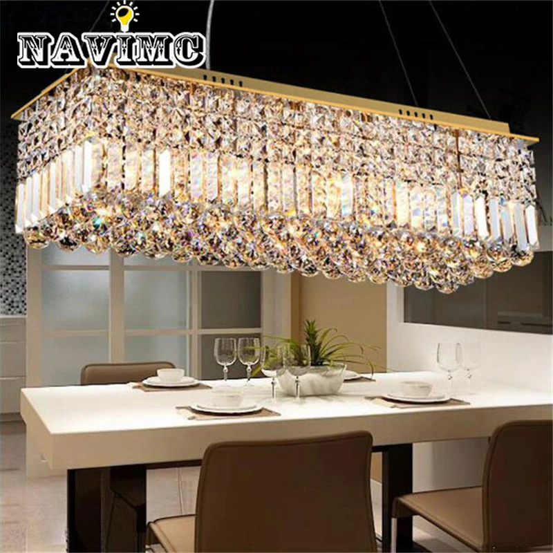 

Modern Luxury Minimalist LED Golden Rectangular Crystal Lamp for Dining Hall