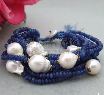 

B060213 10 Strands 18MM Rebron Keshi Pearl Blue Faceted Stone Bracelet