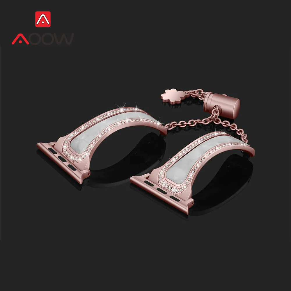 Rose pink White Регулируемый ремешок из смолы с цепочкой для часов Apple Watch 4, 5, 38 мм, 42 мм, 40 мм, 44 мм, женский ювелирный браслет, ремешок для iWatch 123 - Цвет ремешка: Rose pink White