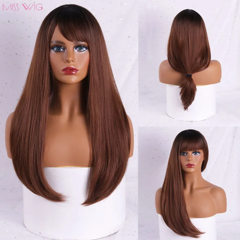 

MISS WIG Wavy Wigs Black Brown Blonde Middle Part Cosplay Synthetic Wigs with Bangs For Women Long Hair Wigs Fake Hair