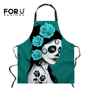 

FORUDESIGNS Home Cleaning Sleeveless Apron Gothic Girls Printed Cooking BBQ Apron Women Cartoon Kitchen Anti-oil Custom Aprons