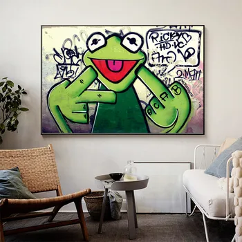 

Abstract Graffiti Animal Banksy Posters Canvas Pop Art Canvas Prints Hand Painted Frog Oil Paintings For Living Room Wall Decor