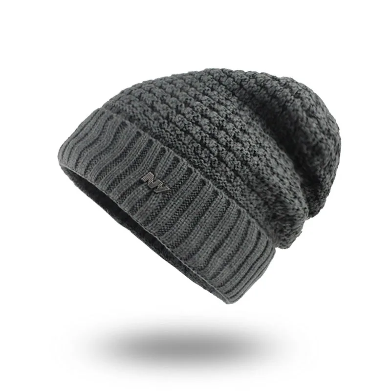 

Unisex Winter Hats Men Warm Beanies Plaid Stripe Solid Knitted Hip-hop Beanie Metal Tag Soft Female Fisher Velvet Thicken Cap