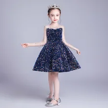 Платья с цветочным узором для девочек, расшитые блестками, для свадьбы, вечерние платья с тюлевыми рукавами, торжественное платье для девочек на день рождения, платье принцессы