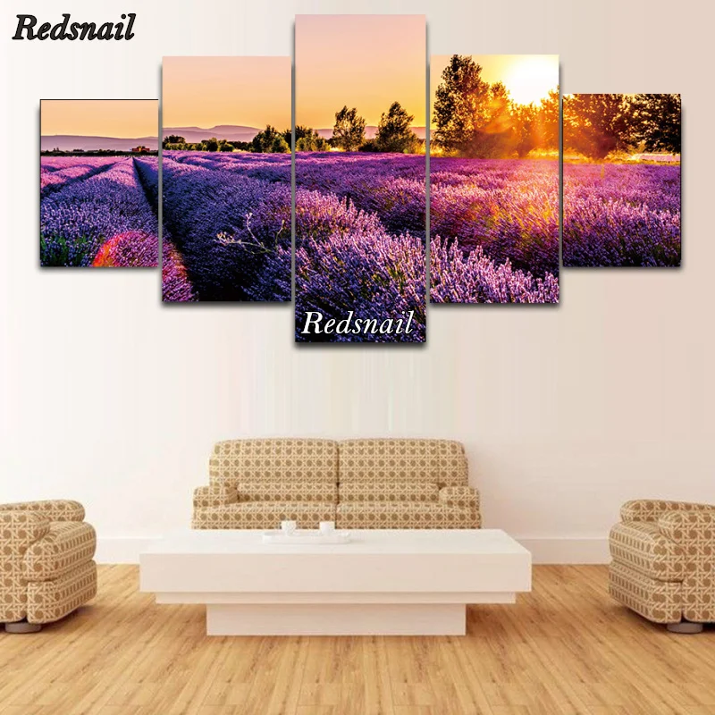 ML1061 5 Piece Sunset Prints Posters Lavender Canvas Painting On The Wall Natural Landscape