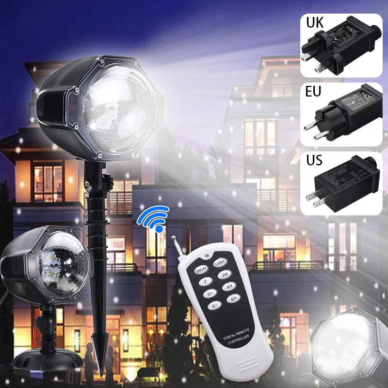 

Snowfall Projector Moving Snow Outdoor Garden Laser Projector Lamp with remote control Christmas Snowflake Laser Light For X-mas