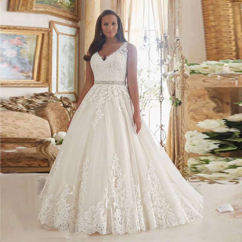 

Vintage Plus Size Wedding Dresses Lace Beaded Vestidos de Novia Sexy Ball Gown Bridal Robe de mariage