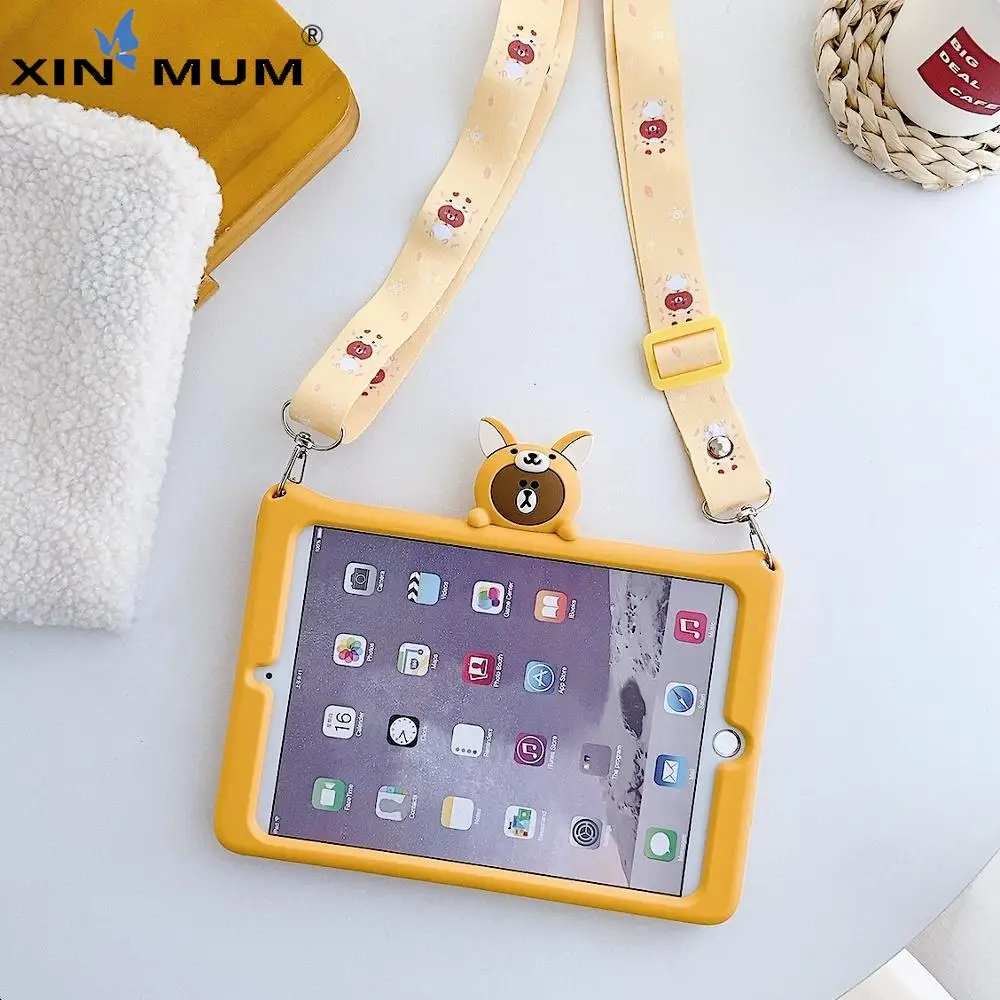 

Case For iPad 9.7 2017 2018 5th 6th 7th 10.2 Pro 9.7 10.5 11 Air Cartoon Kids Cover For Mini 1 2 3 4 5 Silicon Funda + strap