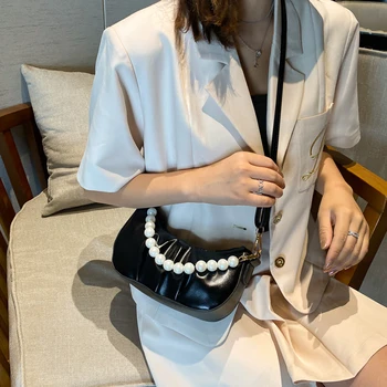 

Fashion Solid Color Women Shoulder Bags Pleated Pearl Totes Crossbody Handbags Popular Simple Female Daily Bag