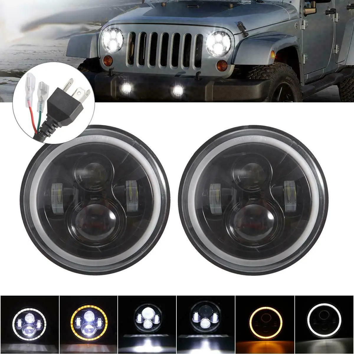 

1 Pair 7 inch LED Headlight High/Low Beam Fit for Jeep Wrangler CJ JK LJ 97-17