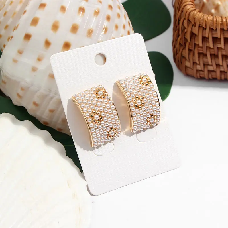 

Flatfoosie Fashion Pearl Stud Earrings For Women Geometric Square Handmade Statement Earrings 2019 Female Jewelry Party Gifts
