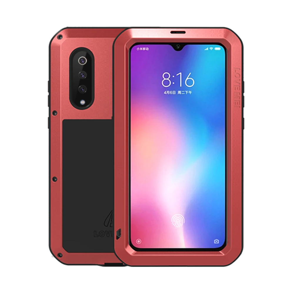 Чехол LOVE MEI для Xiaomi Mi9 Mi8, сверхмощный ударопрочный пылезащитный открытый спортивный металлический резервуар Броня крышка с закаленным стеклом - Цвет: Красный