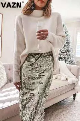 white sliver VAZN, хит, тяжелая индустрия, расшитые блестками, сексуальные, вечерние, Неопрятные, модные, одноцветные, высокая талия, облегающие, женские юбки-карандаш, миди - Цвет: white sliver