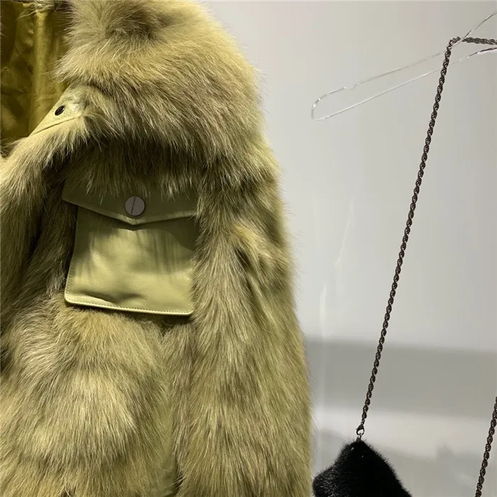 Mateau hiver femme, зимняя Женская Толстая теплая куртка из натурального Лисьего меха, овчина, с карманом, натуральная Шуба для женщин