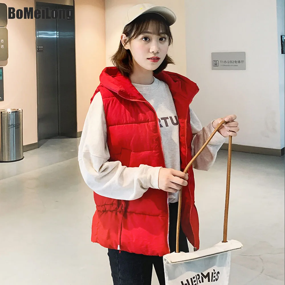 

2019 Winter Vest Women Brand cotton hooded down vest Windproof Warm Waistcoat veste femme Casual Thicken Jacket Clothing B0469
