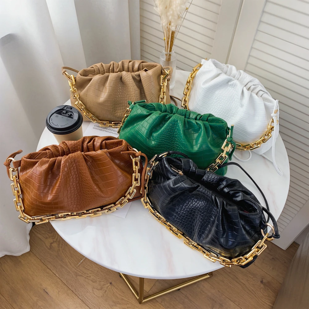 Retro Alligator PU Pleated Handbag Women Cloud Shoulder Chain Underarm Bag