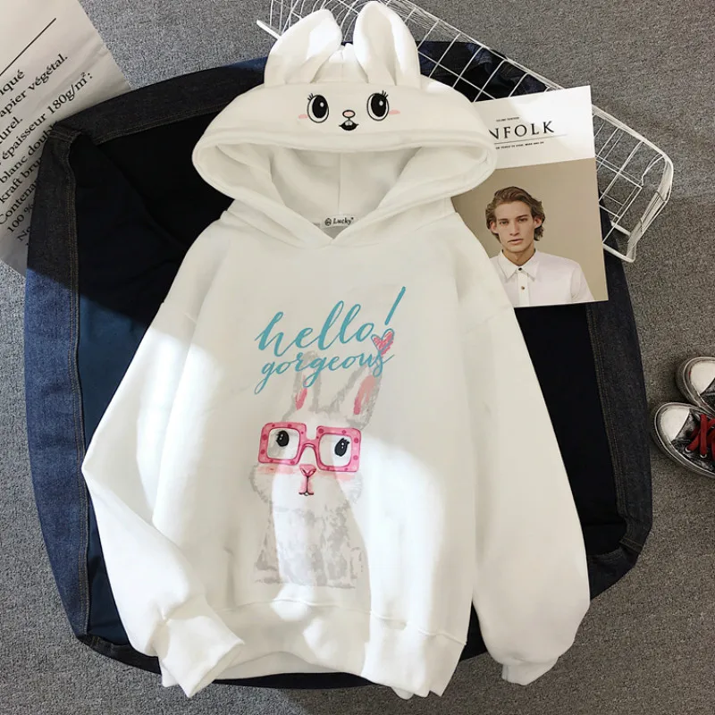 1076.63руб. |Milinsus 2019 осенне зимняя женская толстовка с милым кроликом из мультфильма, Объемная толстовка с капюшоном, пуловеры с кроликом, топы с длинными рукавами Harajuku-in Толстовки и кофты from Женская одежда on AliExpress 