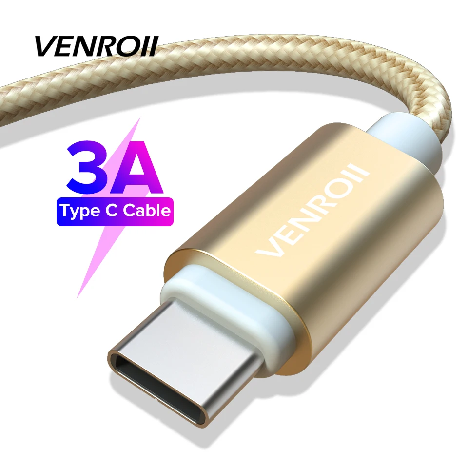 Venroii USB Type C Cable 3A Fast Charging Smartphone Android Data Sync Transfer Charger Nylon Cord for Samsung Galaxy S9 S8 Plus