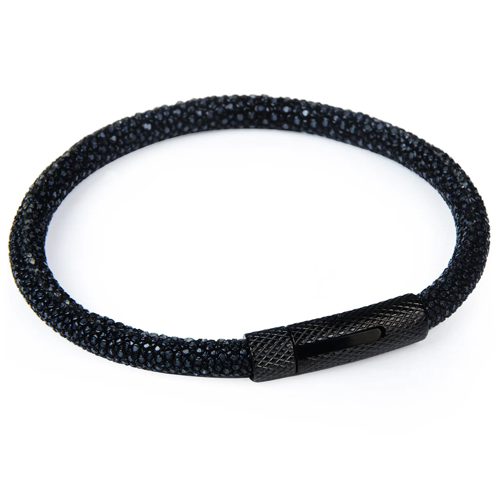 Punk Rock Black Genuine Leather Bracelet Stainless Steel Fastener Squamous High Quality Fashion Bangles Gifts For Men | Украшения и
