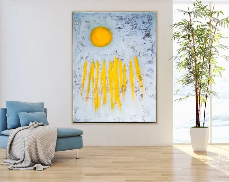 

Abstract Painting Original Large Acrylic Canvas Wall Art Yellow Minimal Expressionism Modern Painting Wall Art On Canvas Sole