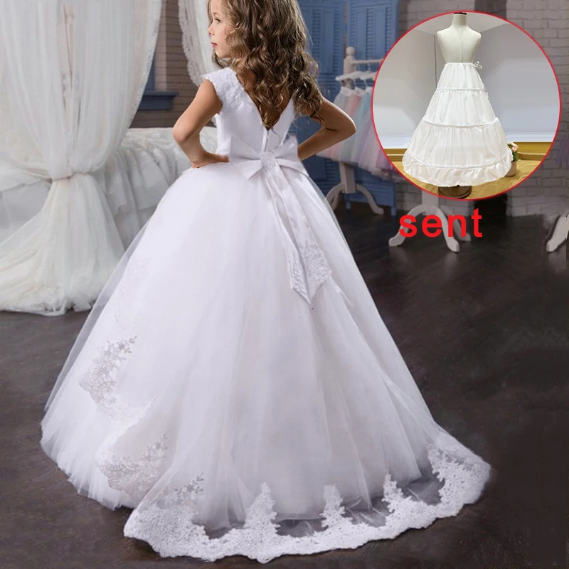 Длинное кружевное платье принцессы для подружки невесты элегантные Детские платья для девочек, детская одежда Вечерние платья для свадьбы для детей 10-12 лет - Цвет: White