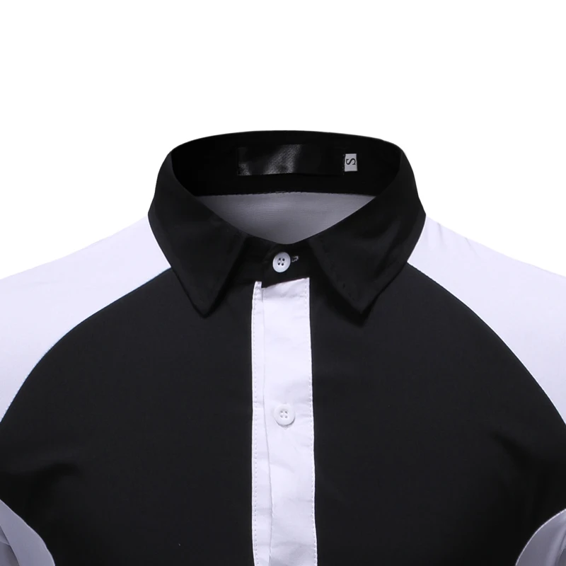 Черная и белая строчка Мужская рубашка бренд длинный рукав формальная Camisa Masculina винтажная деловая отложная вечерняя рубашка с воротником