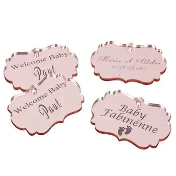 

50pcs custom Chocolate Bars Favors Mirror Silver Gold Rose Pink Engraved Baby Name Tag Baby Baptism Wedding Favor
